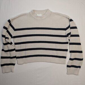H&M Women's Ribbed Knit Sweater XS Cream Off-White Cotton Blend Pullover